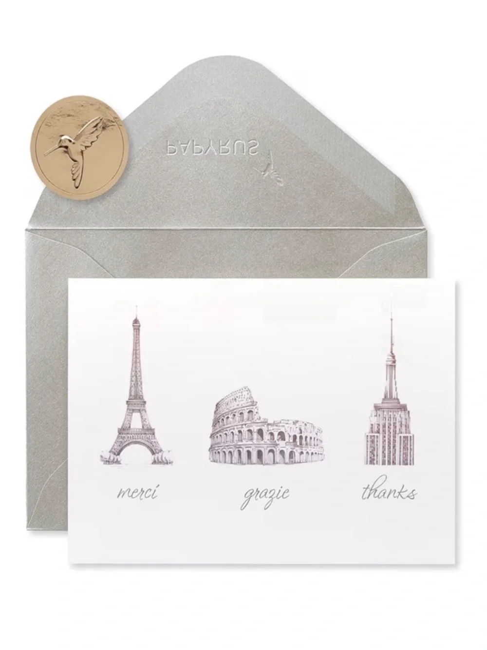 Papyrus Merci Grazie Thanks Boxed Thank You Cards 14 Count BNIB Silver Envelopes